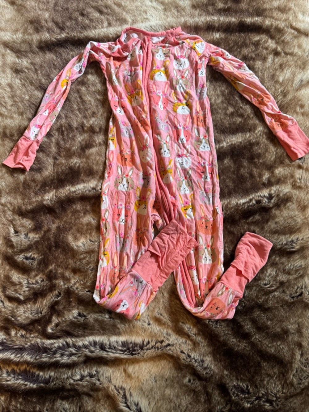 Little Sleepies pink Bunnies Zippy 18 - 24 months soft & stretchy bamboo
